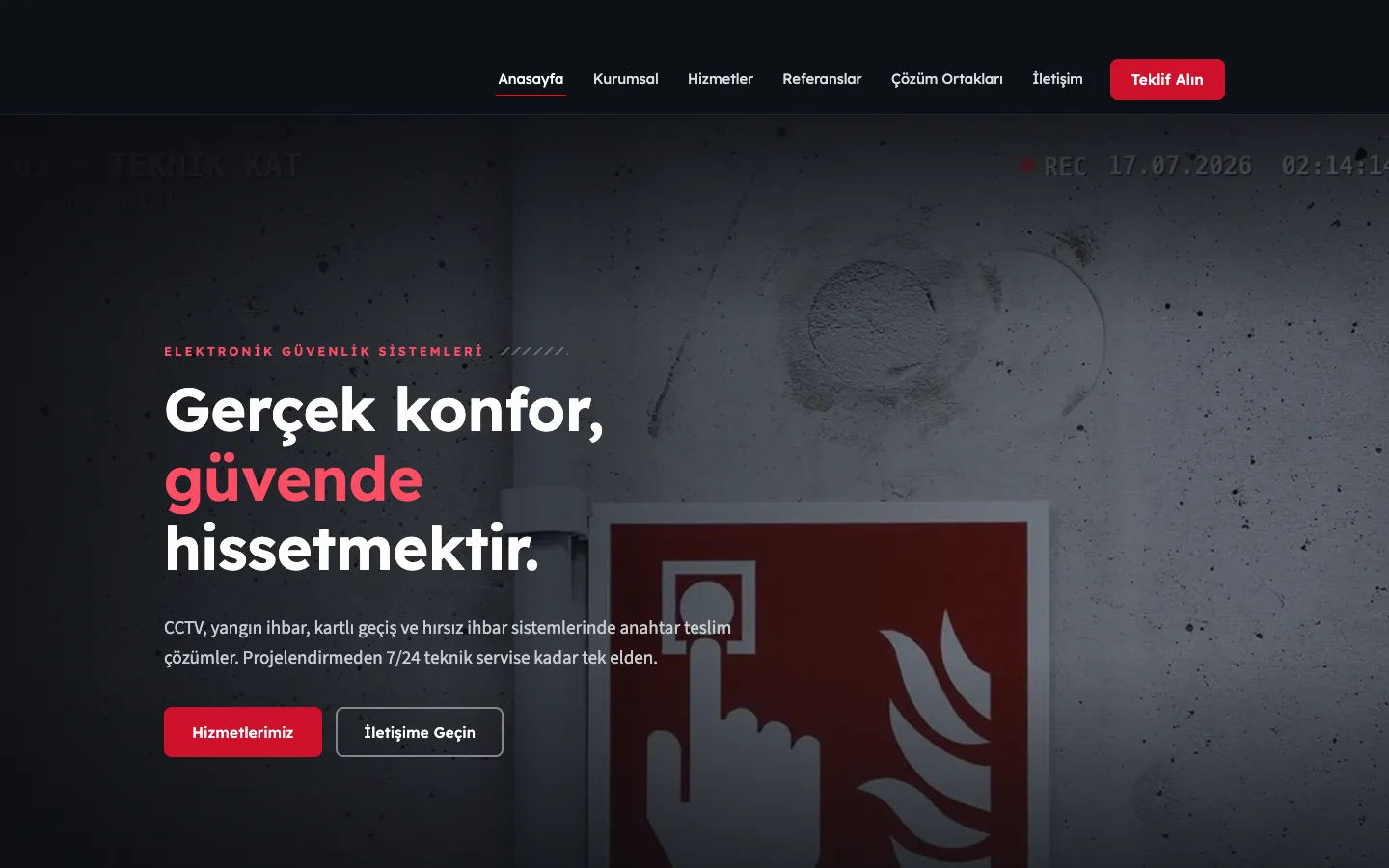 Elektronik güvenlik firması için tasarlanan web sitesi